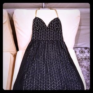 Black eyelet dress w/ gold chain halter